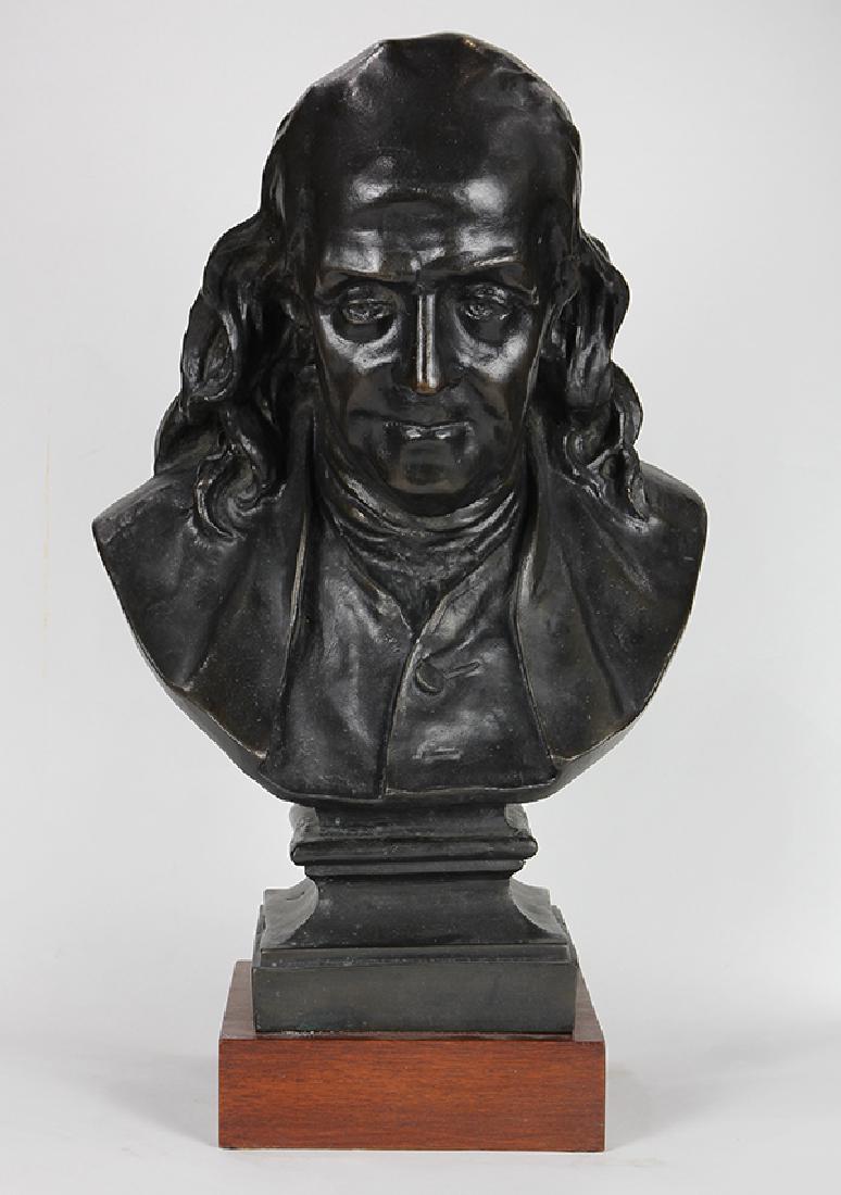 Patinated bronze bust of Benjamin Franklin, depicted (1 of 5)