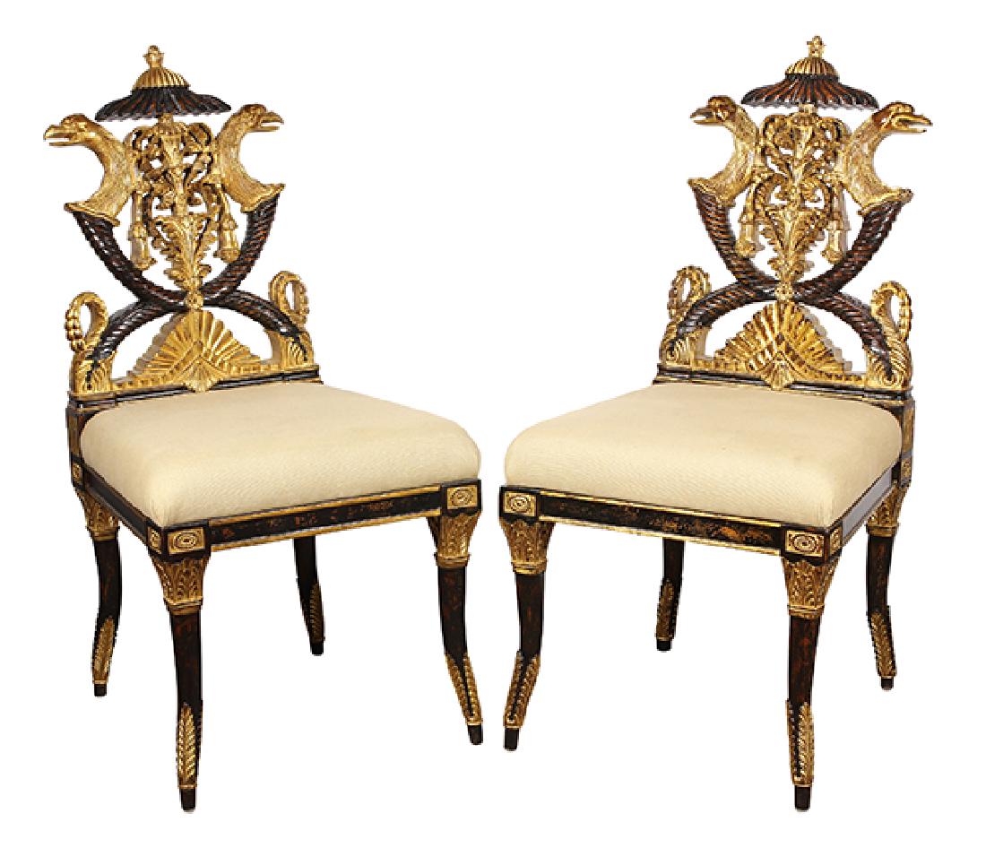 Pair of French Empire style hall chairs (1 of 9)