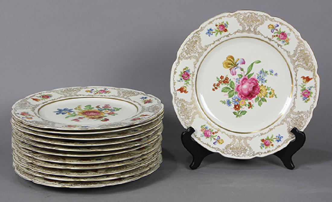 (Lot of 12) Bavarian floral decorated service plates, (1 of 4)
