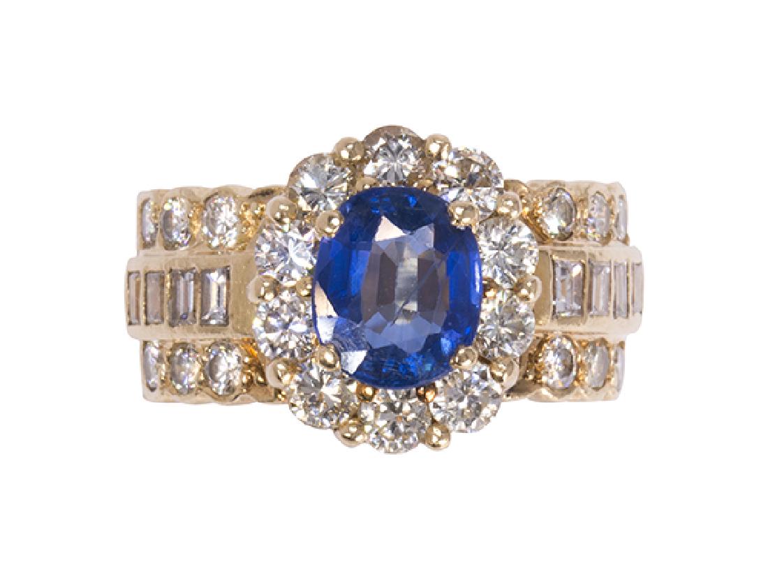 Sapphire, diamond and 14k yellow gold ring (1 of 3)