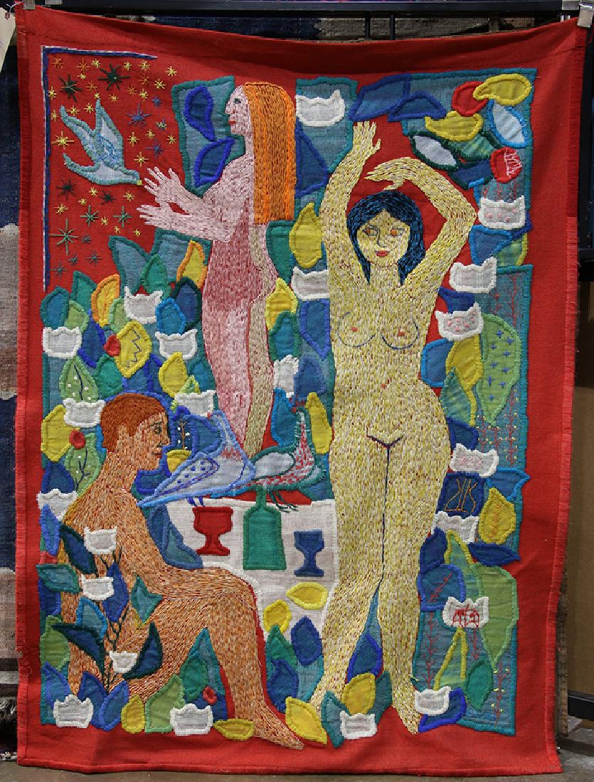 Needlepoint tapestry, polychrome embroidered with (1 of 1)