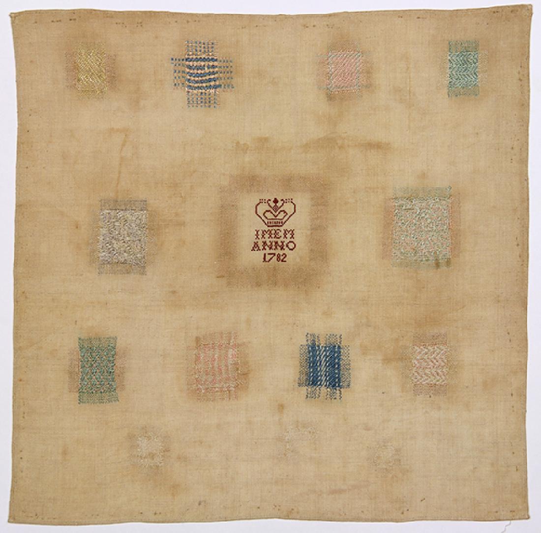 British silk on wool canvas sampler signed "Imem Anno, (1 of 4)