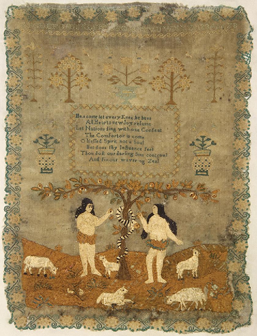 British silk on wool canvas sampler dated April 17, (1 of 6)