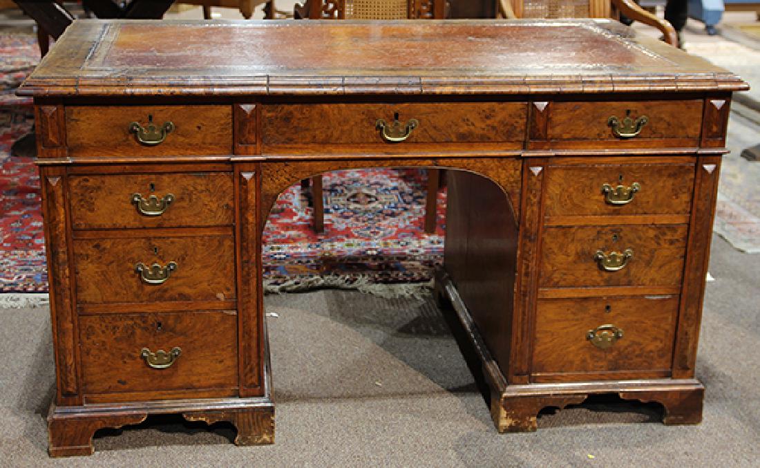 English burl walnut or Pollard oak partner's desk, (1 of 5)