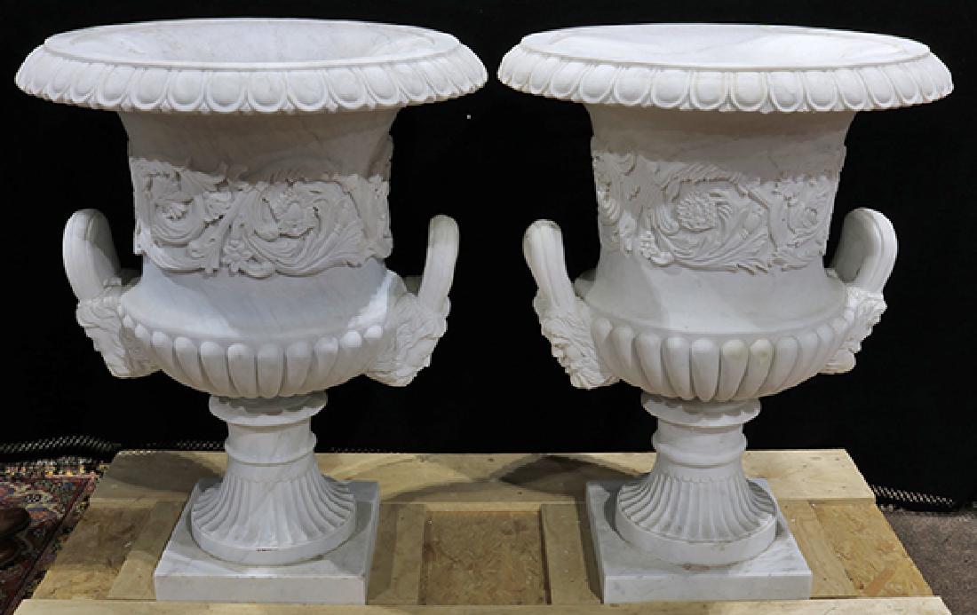 Pair of hand carved Italian solid marble urns (1 of 5)