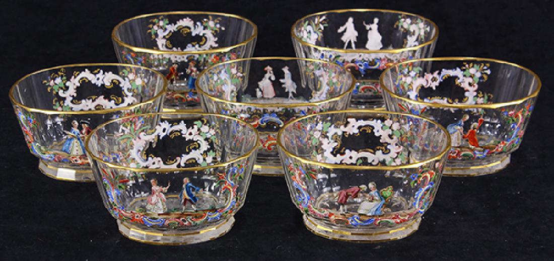 (Lot of 7) Italian cut glass and enamel decorated (1 of 4)