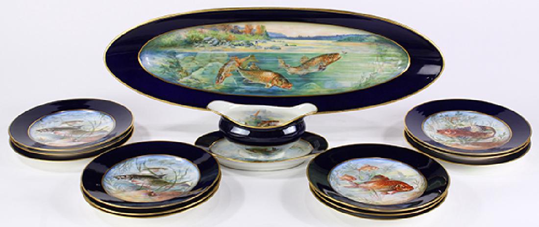(Lot of 14) French Limoges porcelain fish service, (1 of 11)