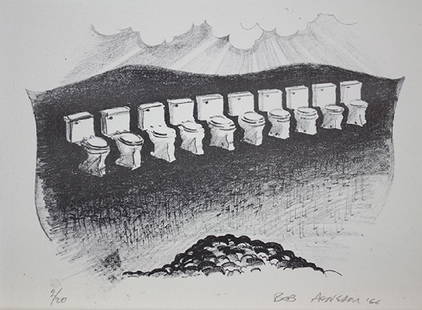 Print, Robert Arneson: Robert Arneson (American, 1930 - 1992) , Untitled (Toilet Row), 1966, lithograph, edition 2/20, signed and dated lower right, sheet (overall/unframed): 9"h x 12"w