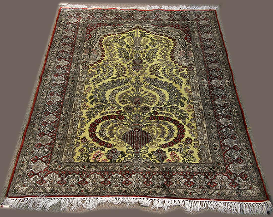 Turkish Herekke part silk carpet, 4' x 5'10" (1 of 4)