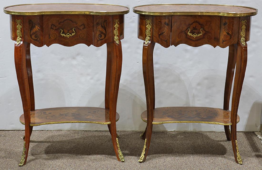 Pair of Louis XV style inlaid occasional tables, each (1 of 7)