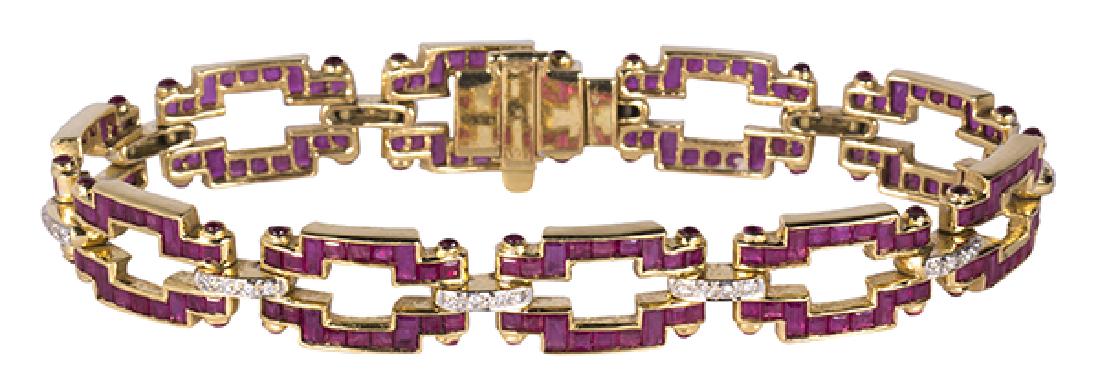 Ruby, diamond and 18k yellow gold bracelet (1 of 5)