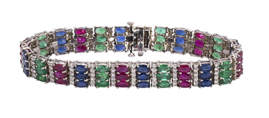 Multi-stone, diamond and 14k white gold bracelet (1 of 6)