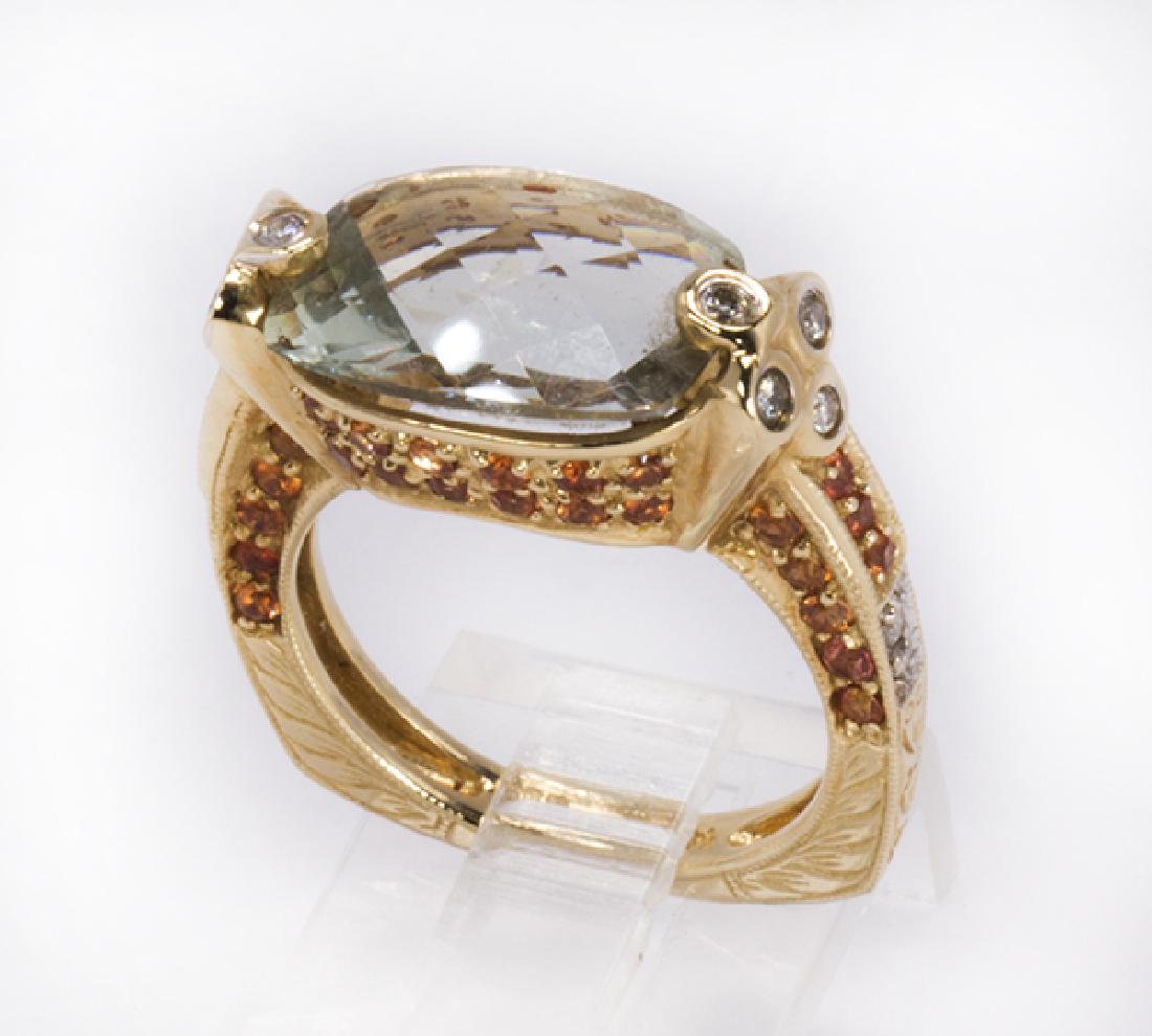 Quartz, diamond, andesine and 14k yellow gold ring (1 of 5)