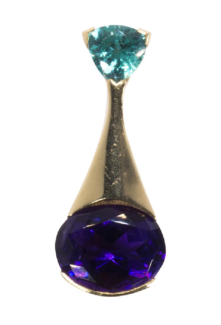 Amethyst, tourmaline and 14k yellow gold pendant (1 of 3)