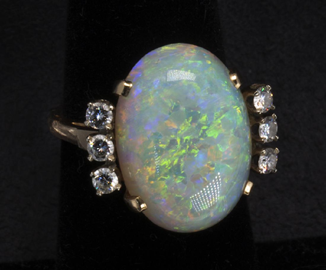 Opal, diamond and 14k yellow gold ring (1 of 4)