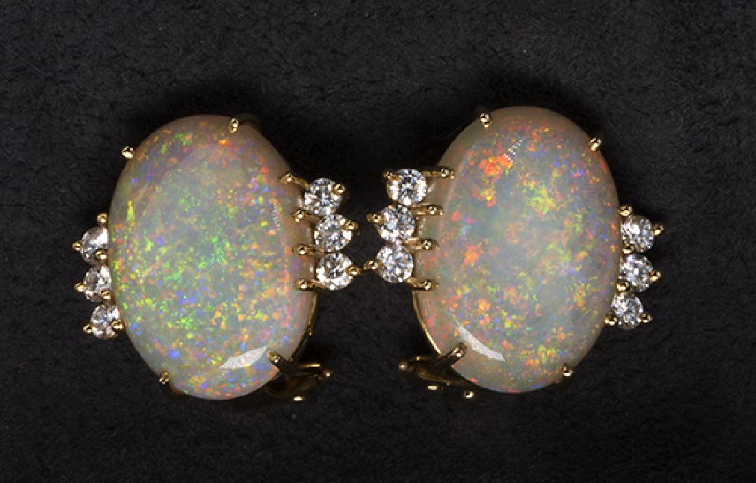 Pair of opal, diamond and 14k yellow gold earrings (1 of 2)