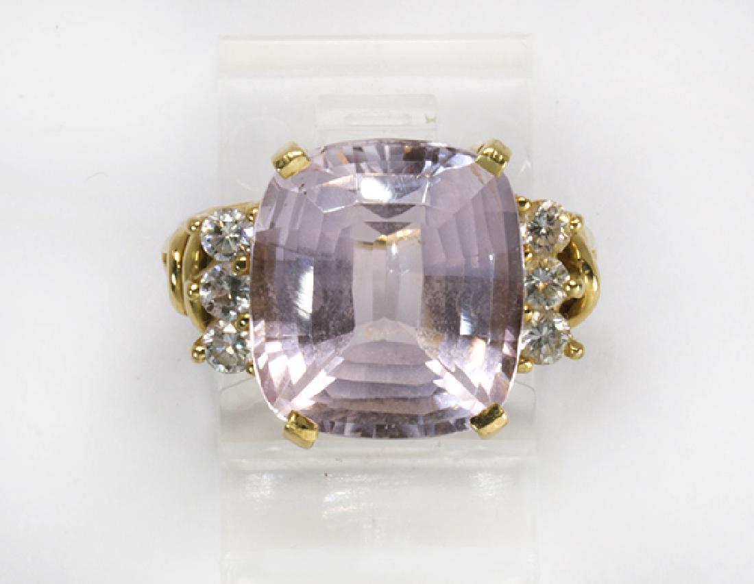 Kunzite, diamond and 18k yellow gold ring (1 of 4)