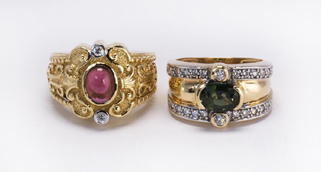 (Lot of 2) Multi-stone, diamond and 14k yellow gold (1 of 3)