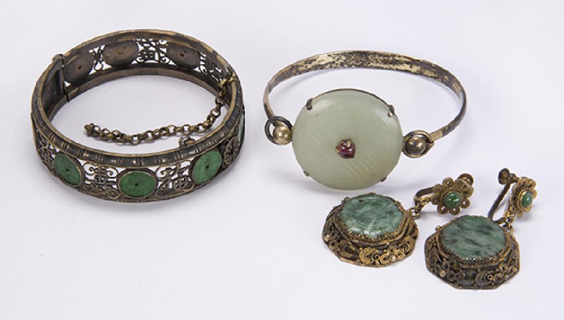 (Lot of 3) Jade, sapphire, serpentine and silver (1 of 6)