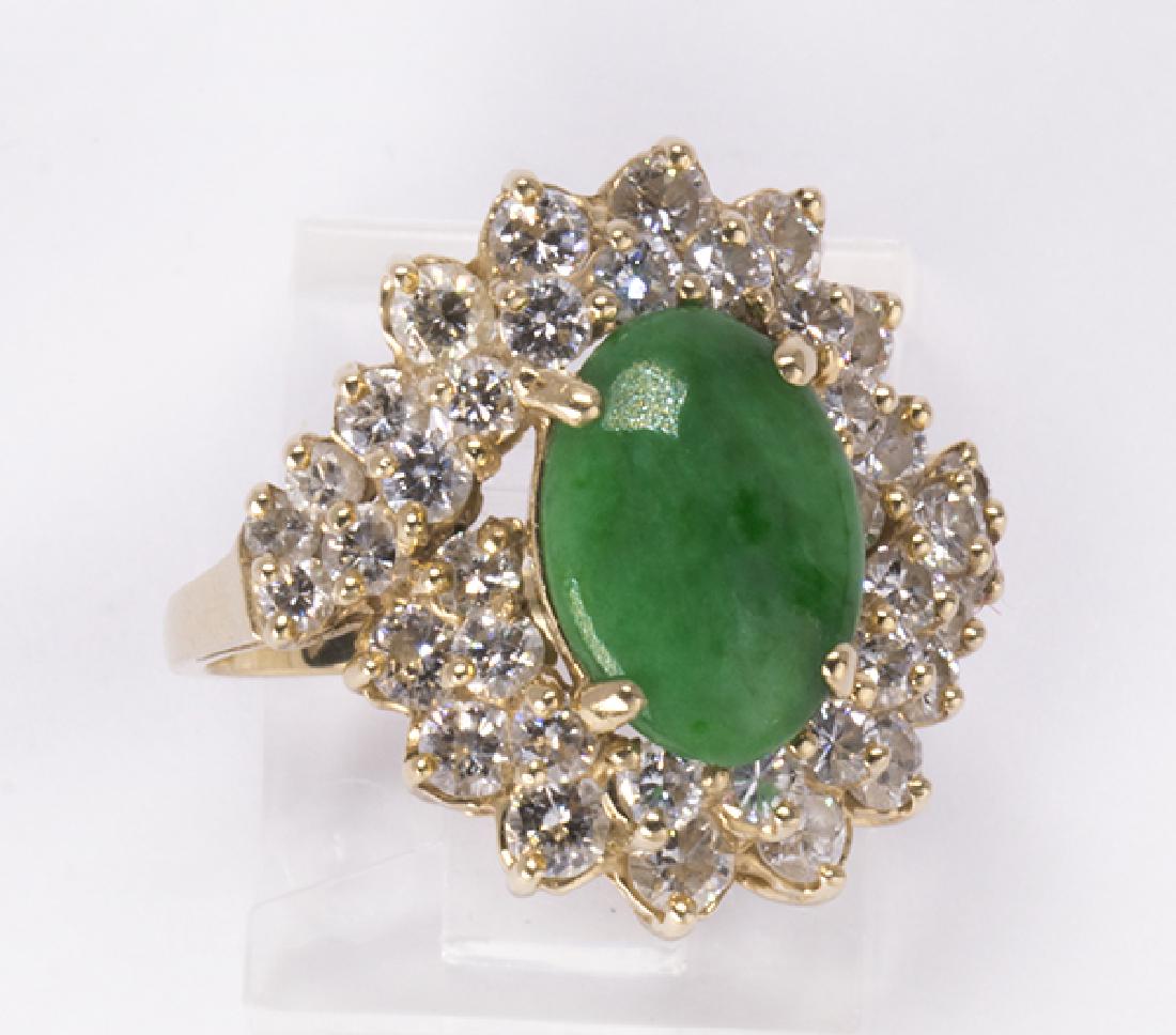 Jadeite, diamond and 14k yellow gold ring (1 of 4)