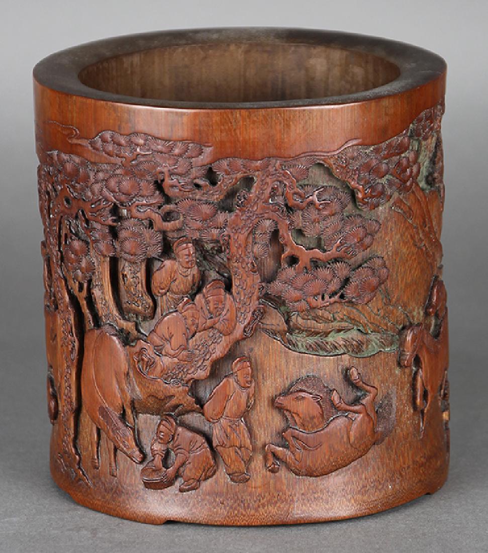 Chinese Bamboo Brush Pot, Horses (1 of 9)