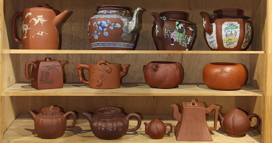 Three Shelves of Chinese Yixing Teapots (1 of 7)