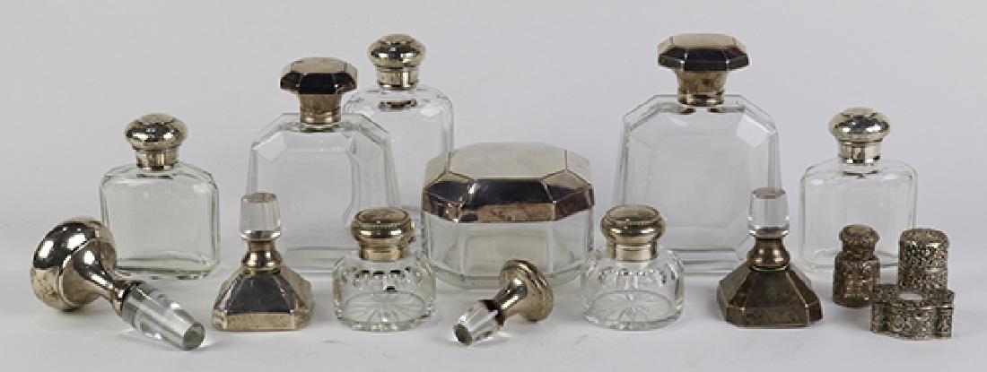 (lot of 15) Vintage silver mounted glass dresser (1 of 4)