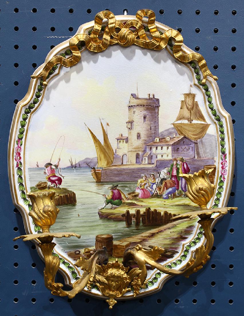 French porcelain wall sconce, the crest form plaque (1 of 1)