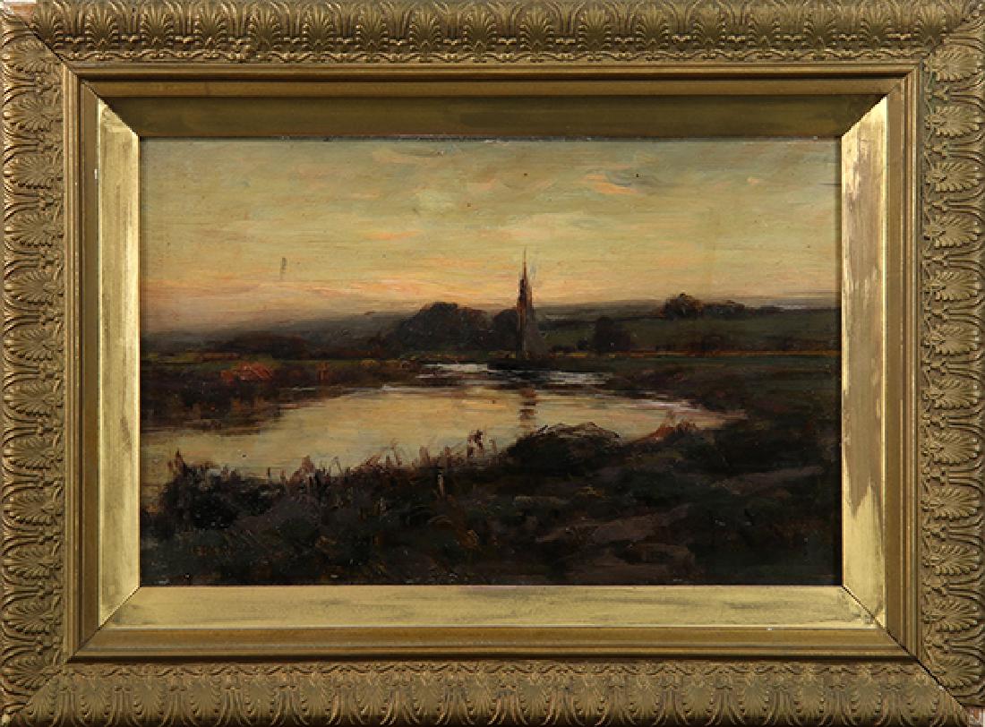 Painting, River Scene with Sailboat Docking at Sunset (1 of 1)