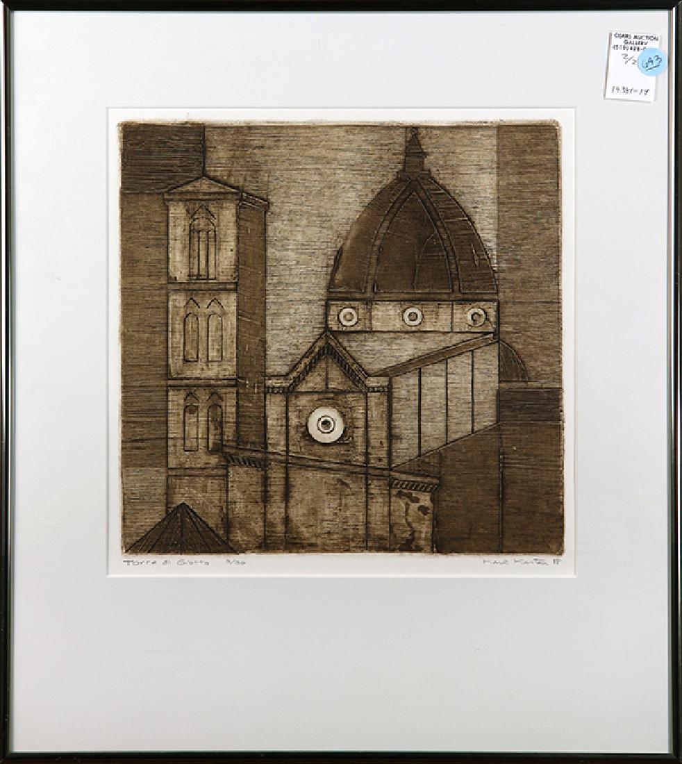 Prints, Karl Kasten: (lot of 2) Karl Kasten (American, 1916-2010), "Torre di Giotto," 1988, and "Arch," 1968, etchings, each pencil signed and dated lower right, overall (largest/with frame): 23.5"h x 24"w