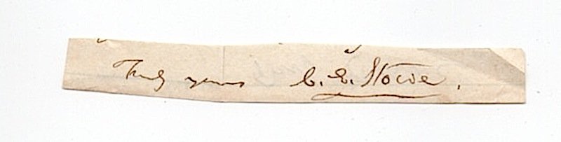 Calvin Ellis Stowe (1802 -1886) Am. Biblical scholar: Calvin Ellis Stowe (1802 -1886) American Biblical scholar who helped spread public education in the United States, and the husband and literary agent of Harriet Beecher Stowe. CLIP SIGNATURE, approx. 