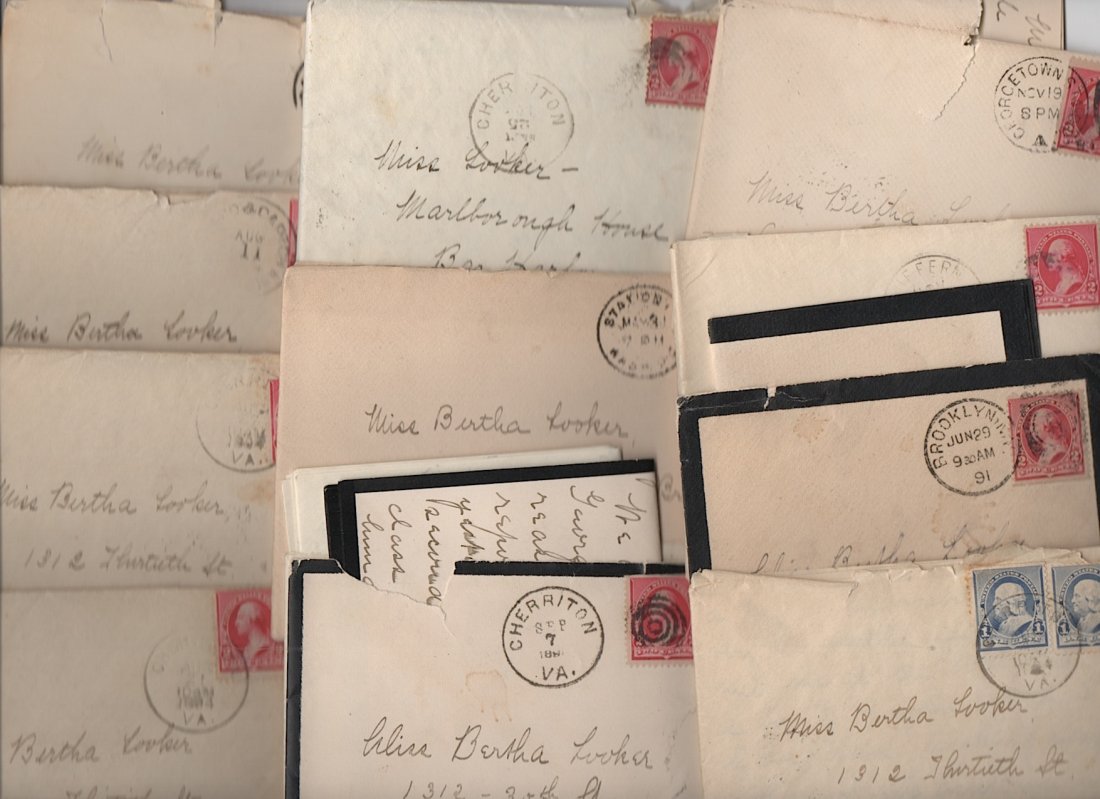 Berta Looker Correspondence: Berta Looker Correspondence - approx. 36 letters (ALSs) written to Bertha Looker, 1890s to about 1902, plus envelopes. Bertha was the daughter of Commodore Thomas Henry Looker [see below]. Most addres