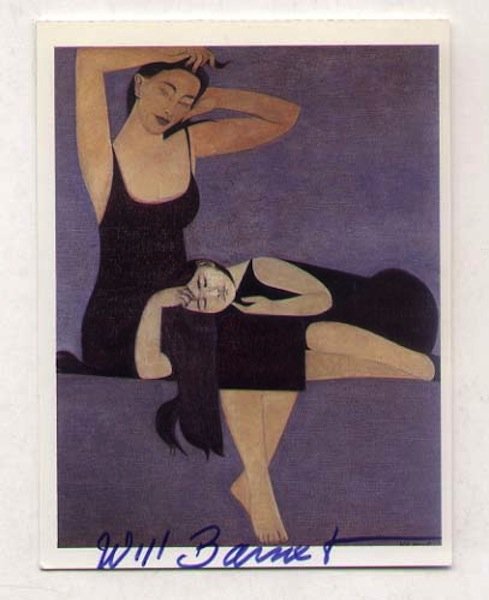 Will Barnet [1911-2012] American artist: Will Barnet [1911-2012] American artist. Signed poscard reproduction of his work "Sleeping Child." Approx. 4-3/4 x 6-1/4.