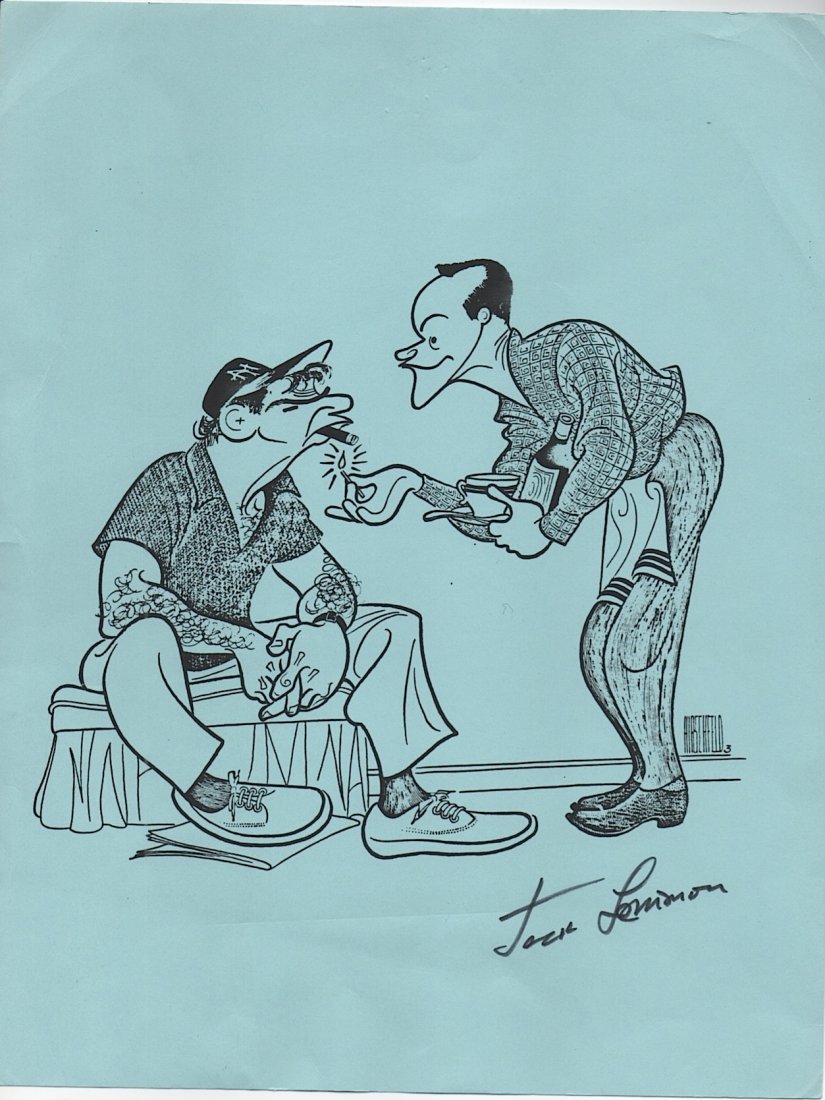 Jack Lemmon (1925-2001) American actor: Jack Lemmon (1925-2001) American actor. Signed 8 x 11" Hirshfeld print of "The Odd Couple."