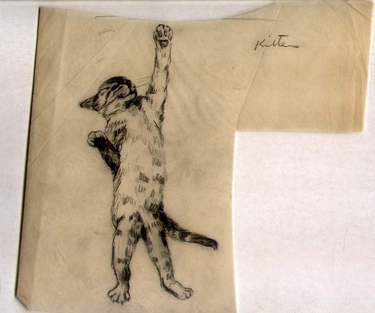 GLADYS EMERSON COOK cat drawing: GLADYS EMERSON COOK (1899-1976) American artist. Studied with Anthony Thieme, Yarnall Abbott. Member Society of American Etchers. Exhibited at National Academy 1943, 1944, 1945; Library of Congress 19