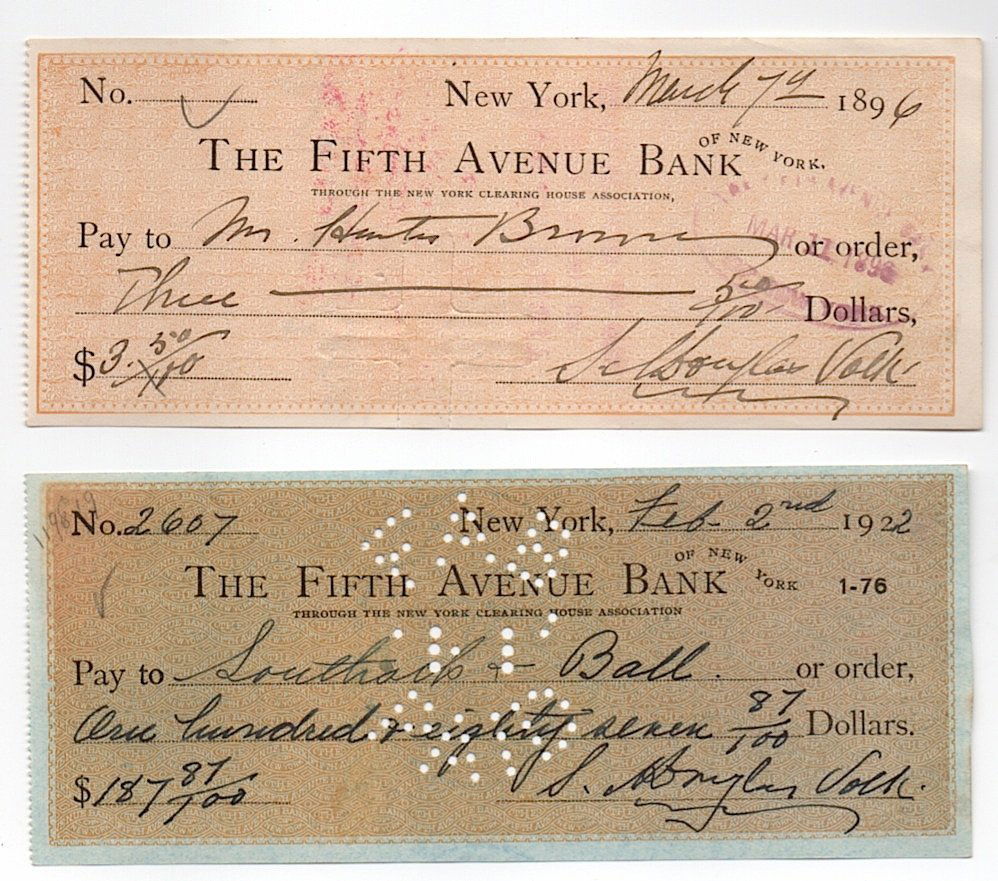 2 Douglas Volk Checks: [ART] S.A. Douglas Volk (1856-1935) American portrait painter and the son of noted sculptor Leonard Volk. Best known for his portraits of Abraham Lincoln, one of which hangs in the Lincoln Bedroom at