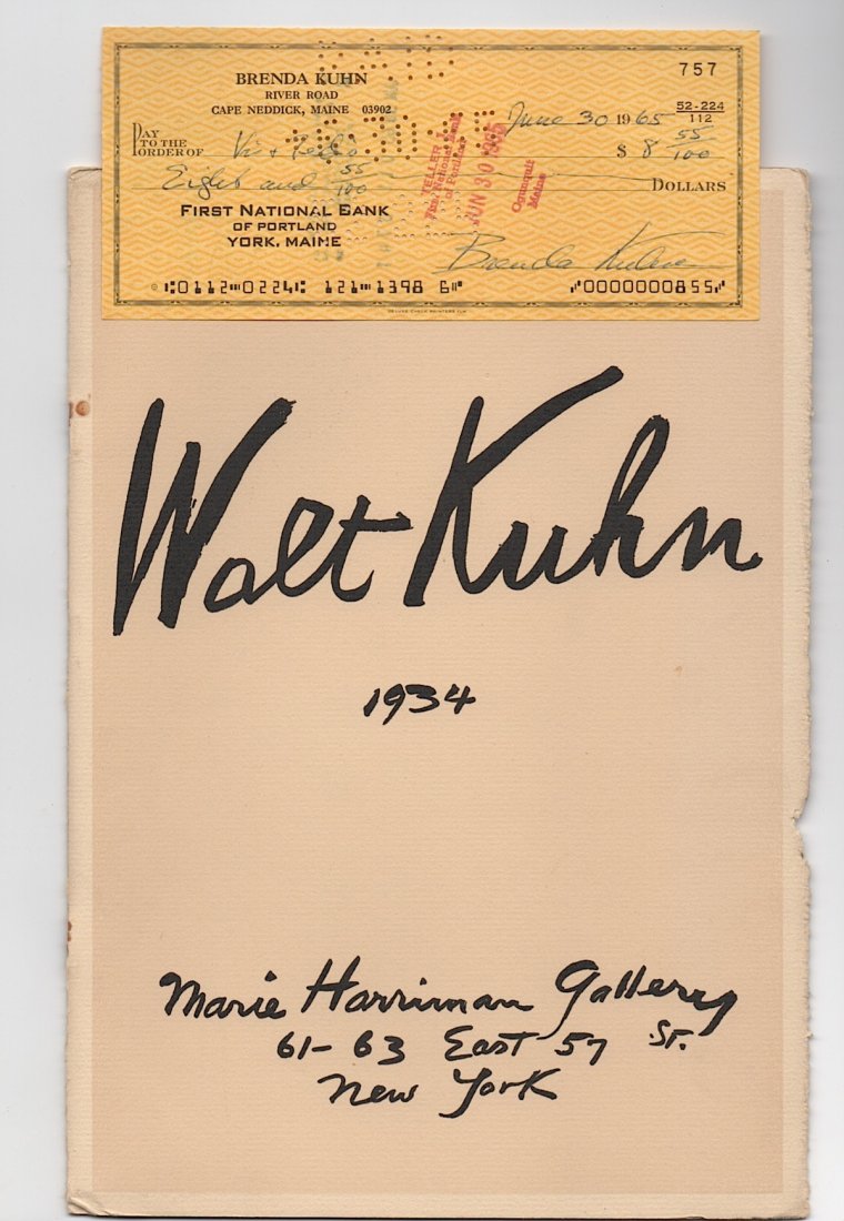 Walt Kuhn at the Marie Harriman Gallery 1934: Original exhibition catalog of work by Walt Kuhn at the Marie Harriman Gallery, 61-63 East 57 Street, New York, 8 pages, plus cover. There were 14 paintings in this show, all are illustrated in this c