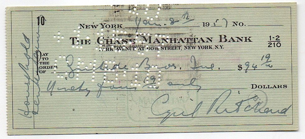 Cyril Ritchard (1897-1977) actor: Cyril Ritchard (1897-1977) actor of stage, screen and television. He achieved star status in 1954 as Captain Hook in the Broadway production of Peter Pan co-starring Mary Martin,. Signed 1957 bank che