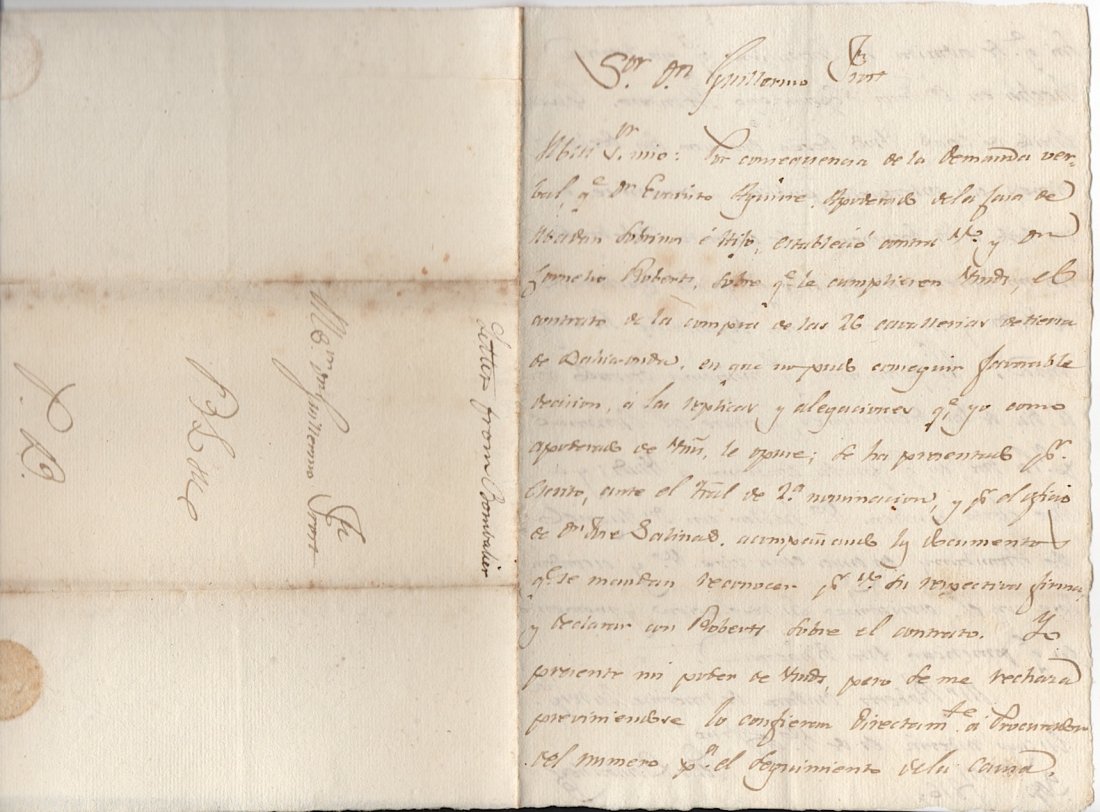 [CUBA] Don PEDRO C. BOMBALIER: [CUBA] Don PEDRO C. BOMBALIER - ALS, 1816, 2 full pages, approx. 6 x 8-1/2". To Dr. William Frost, sixth son of Brigadier General Frost, practiced at Demarara, Cuba and was a naval Surgeon; he died in