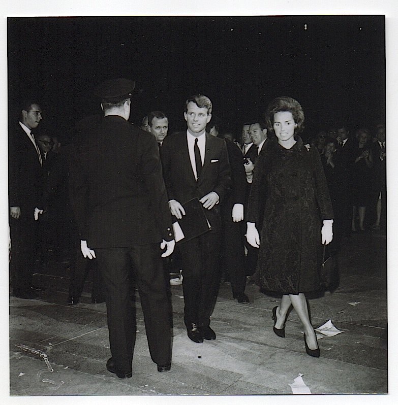 Robert F. Kennedy & Ethel: [PHOTOGRAPHY] Original vintage photograph of Robert F. Kennedy and wife Ethel. He was at an event speaking in behalf of Lyndon B. Johnson. This vintage photo was taken by the photographer Frank Mastro