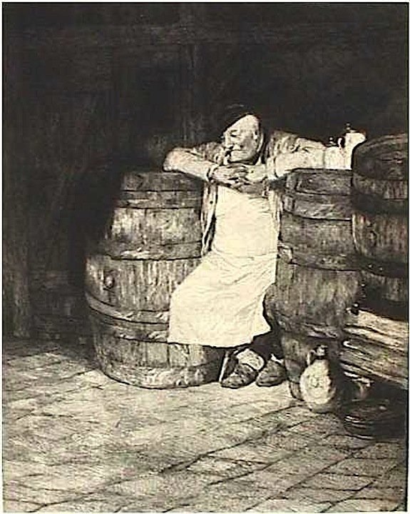 Xavier F. Le Sueur - etching: Xavier F. Le Sueur - original etching titled \"AT THE SPRING\", image approx. 11.5 x 9.5 plus margins. Many artists from around the world sent examples of their work to be exhibited at the World\'s Co