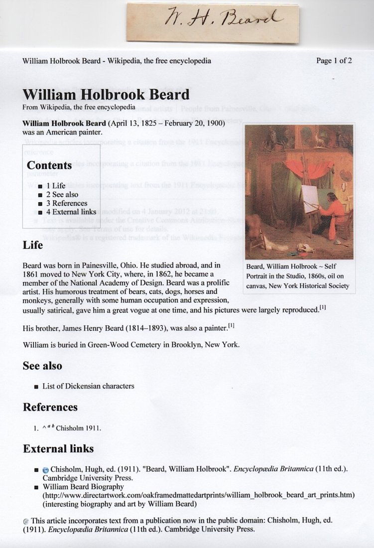 [ART] William Holbrook Beard: William Holbrook Beard (1825-1900) American painter. Beard was born in Painesville, Ohio. He studied abroad, is associated with the DÂ¬Â¨â€šÃ Ã¨sseldorf school of painting, and in 1861 mov