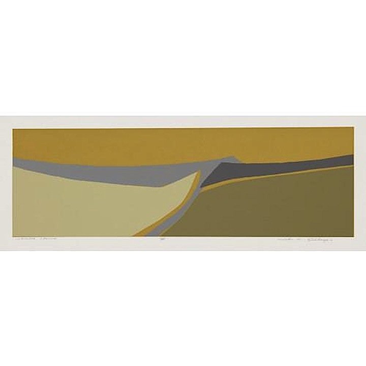 John Otto Schlump (b. 1933) American printmaker: John Otto Schlump (b. 1933) American printmaker, born in Monroe, Michigan. Original screenprint [serigraph], titled INTIMATE CREVICE, 1974, pencil signed, titled, edition 25/50. Image is 7-1/2 x 23-1/