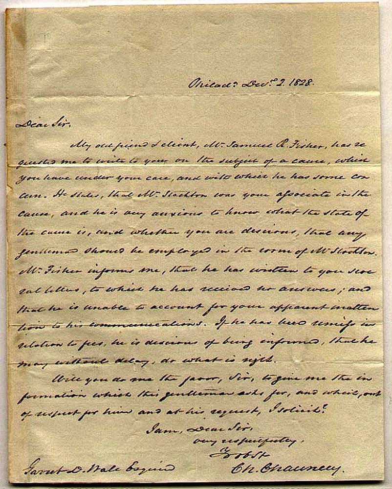 [PHILADELPHIA LAW] Charles CHAUNCEY: [PHILADELPHIA LAW] Charles CHAUNCEY, born in New Haven, 17 August, 1777; died in Burlington, New Jersey, 30 August, 1849, was graduated at Yale in 1792, and received the degree of LL.D. from the same 