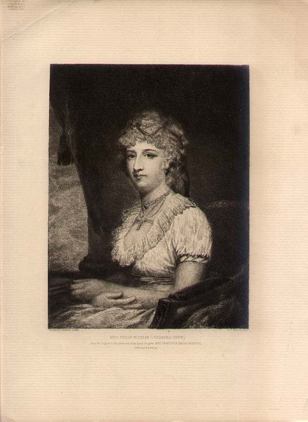 Stephen James Ferris [1835-1915] Philadelphia Artist: Stephen James Ferris [1835-1915] influential Philadelphia painter and etcher. Original etching, "Mrs. Nicklin", from a painting by Gilbert Stuart. Stuart painted the portrait of Mrs. Nicklin about 179