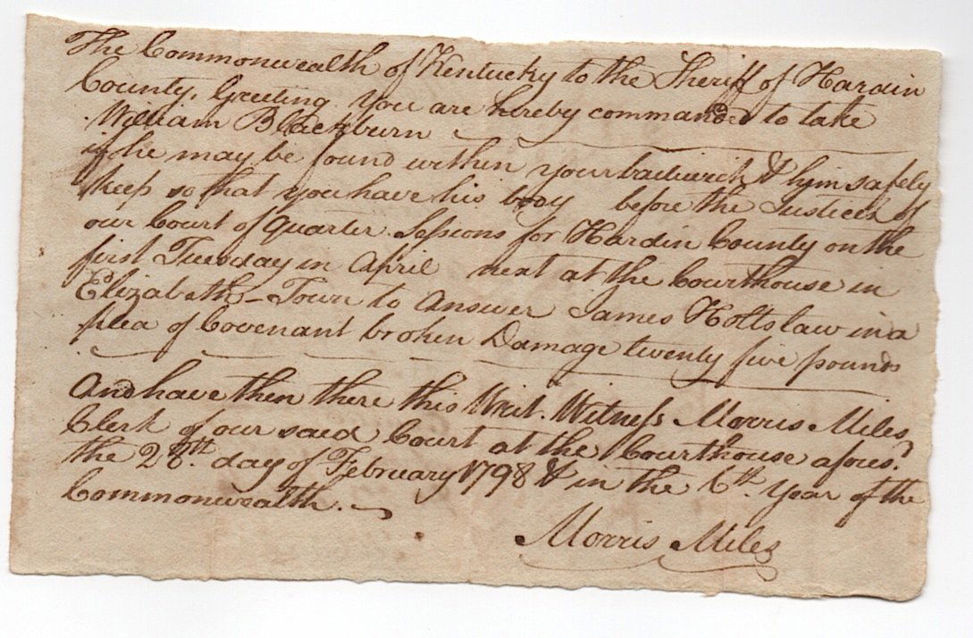 Rare Kentucky Pioneer document 1798 (1 of 2)