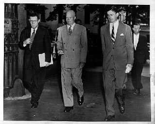 (EISENHOWER) MAURICE JOHNSON - photo-journalist: (EISENHOWER) MAURICE JOHNSON - photo-journalist. Original 1951 International News Photo, showing President Eisenhower walking with his press secretary, James Hagerty, and assistant press secretary, Mu