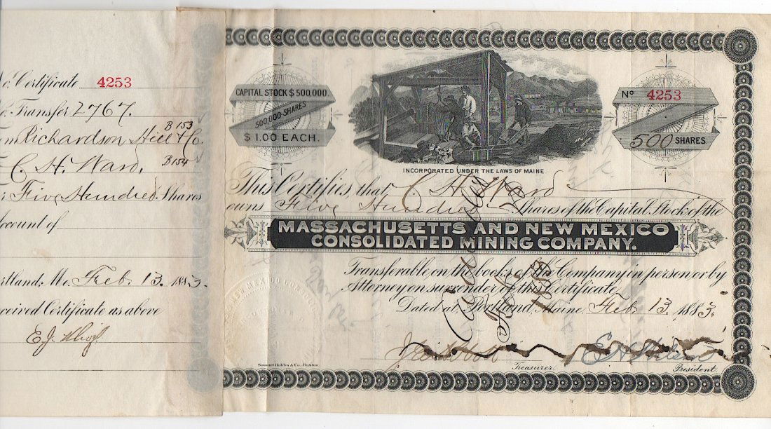 1883 Massachusetts and New Mexico Consolidated Mining (1 of 1)