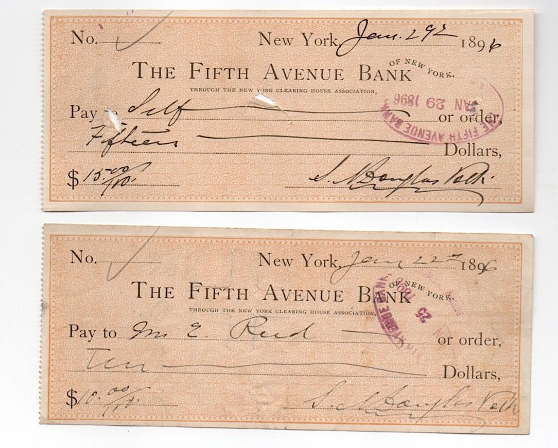 2 Douglas Volk Checks: [ART] S.A. Douglas Volk (1856-1935) American portrait painter and the son of noted sculptor Leonard Volk. Best known for his portraits of Abraham Lincoln, one of which hangs in the Lincoln Bedroom at