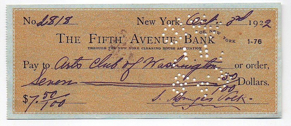 Artist Douglas Volk - bank check: [ART] DOUGLAS VOLK [1856-1935] AMERICAN ARTIST. Douglas was born to be an artist. His father was the famous sculptor Leonard Wells Volk and his mother Emily Barlow Volk was counsin to Senator Steven D